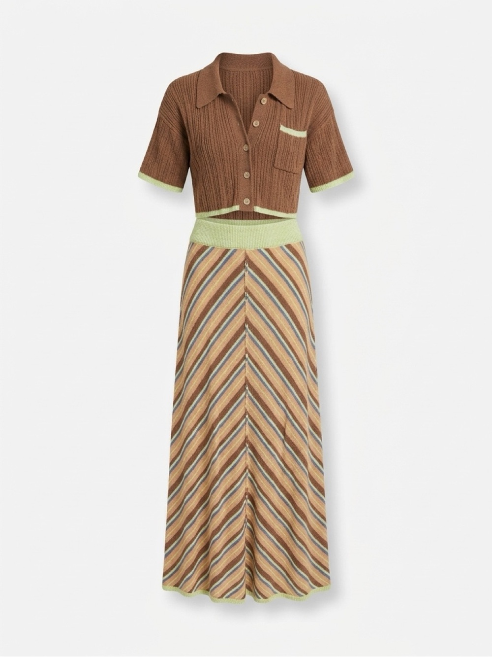 FP Movement by Free People Brown & Lime Chevron Knit Maxi Skirt Set